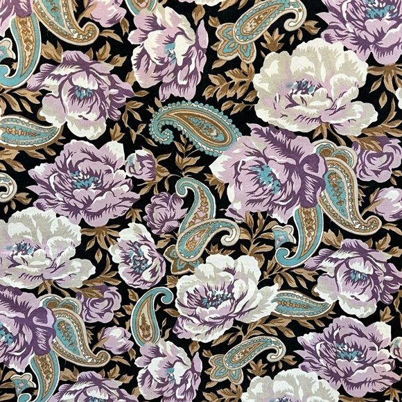 VINTAGE bow tie blouse 80s coquette floral paisley button down demure dressy - Picture 6 of 14